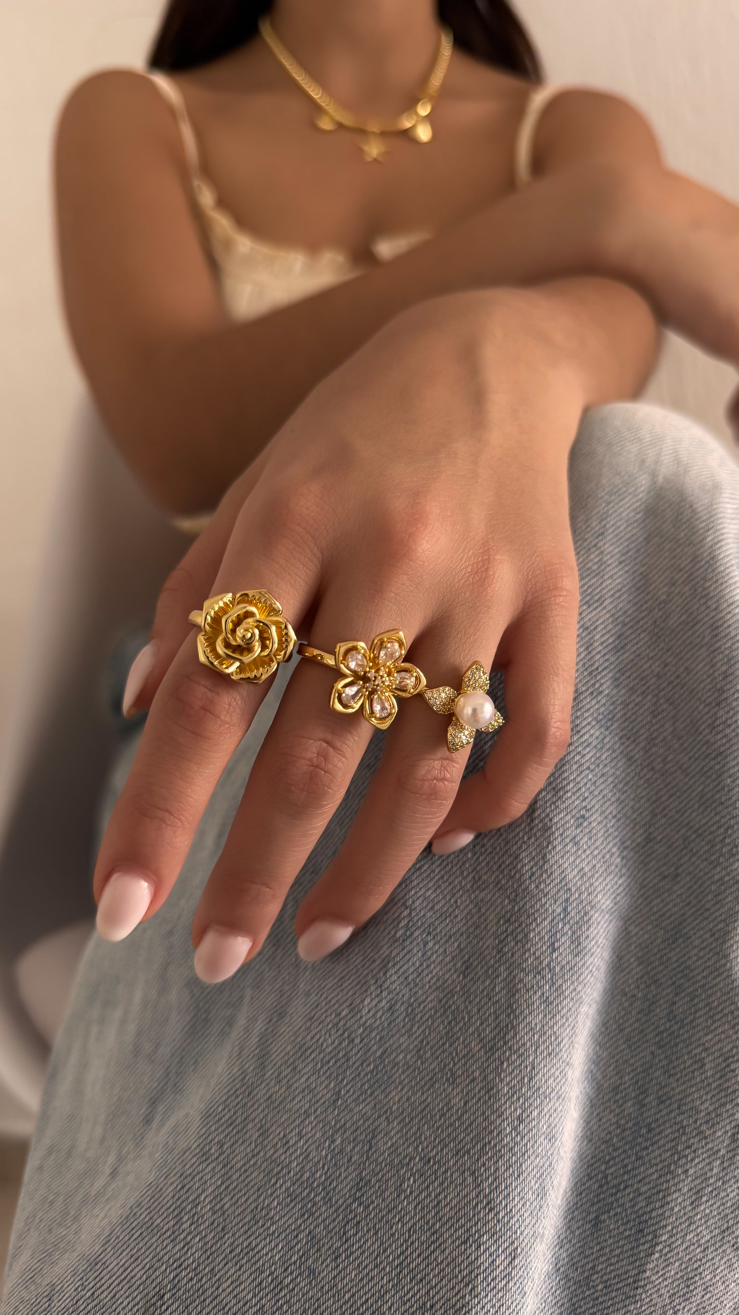 ANILLO MARI , ROSA Y CRISTALES